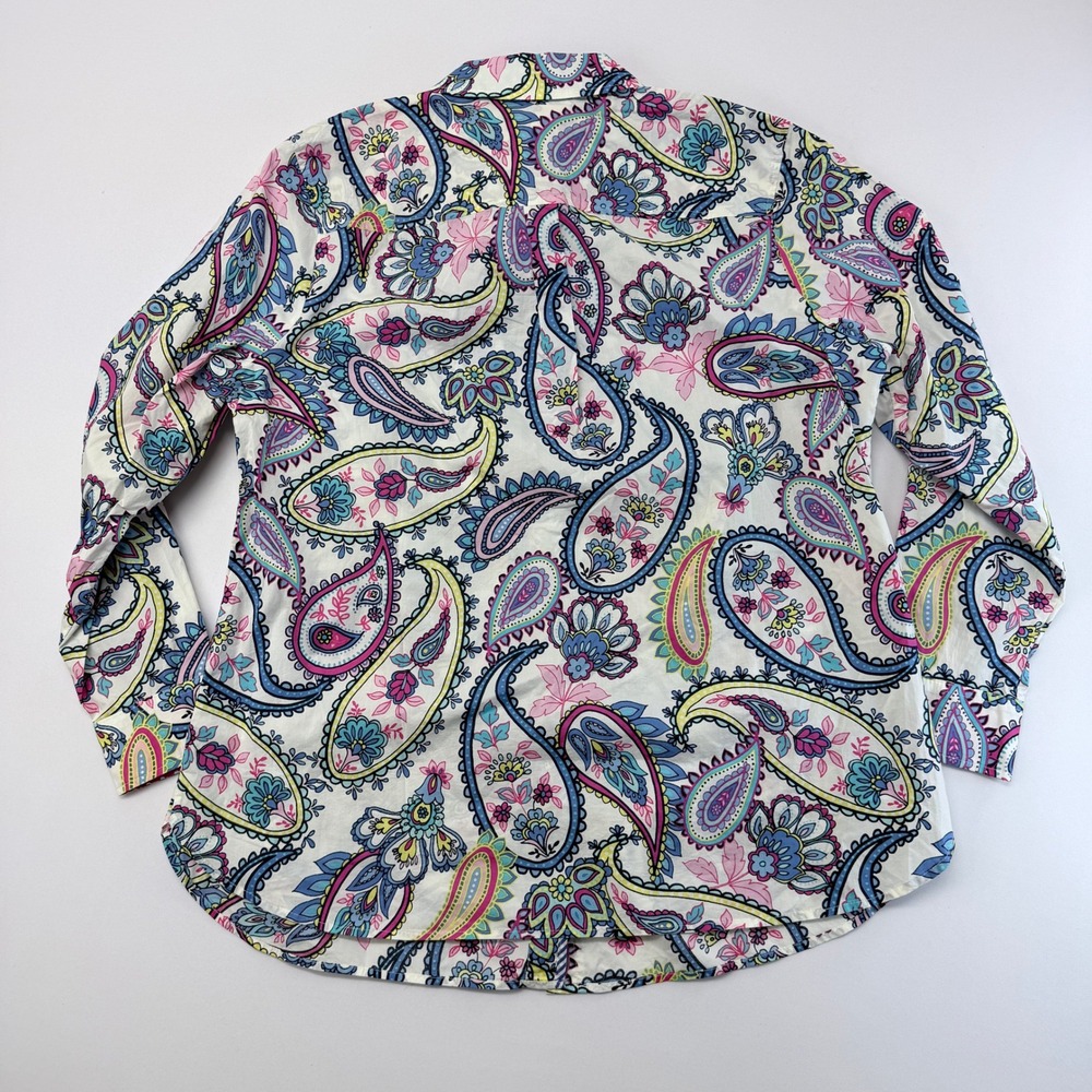 Talbots Plus Womens X Paisley Button Front Shirt Cotton Multi Color Long Sleeve - Picture 2 of 6